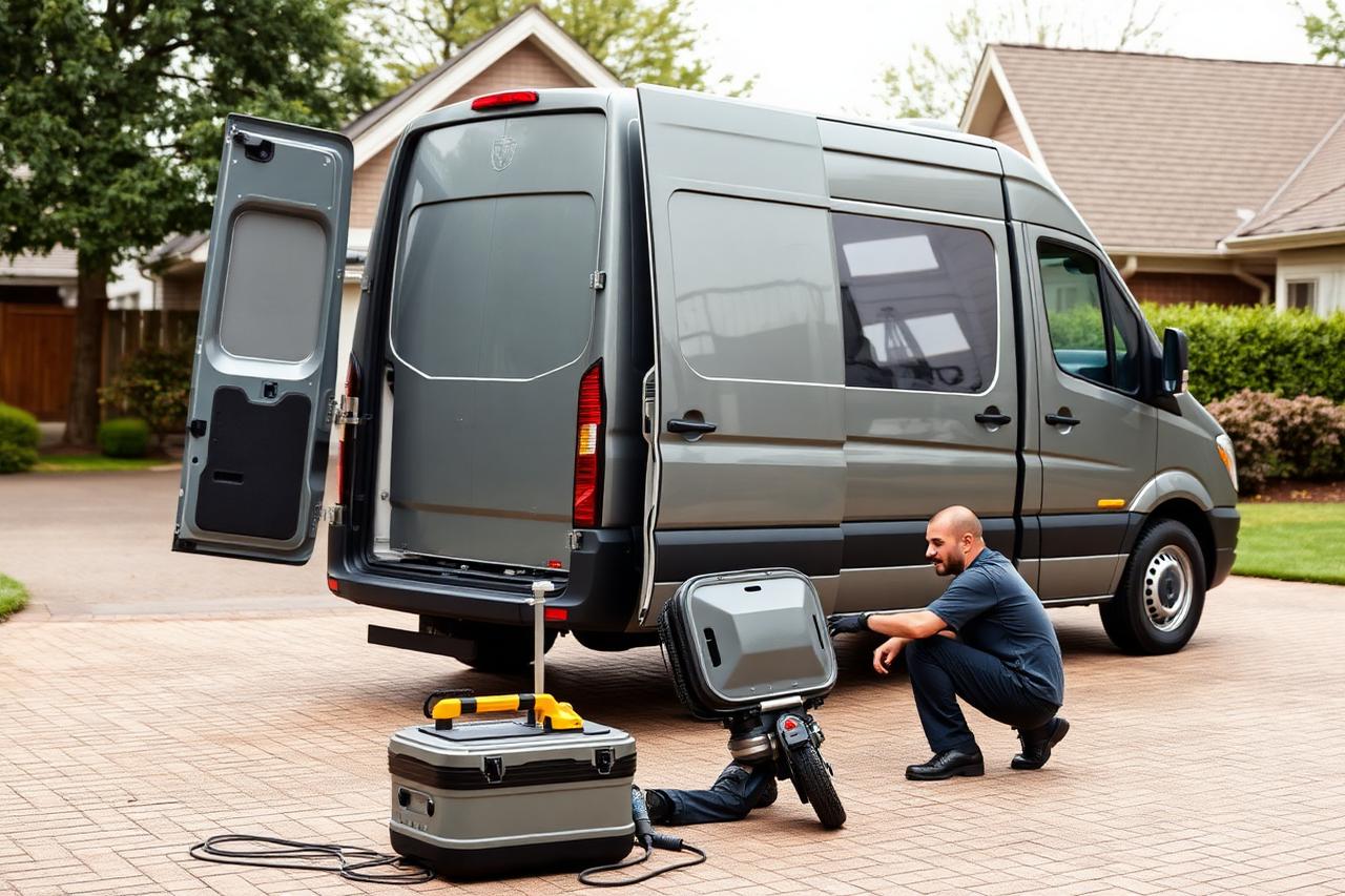 Mobile tyre fitting van fitting a car tyre in a Canberra driveway
