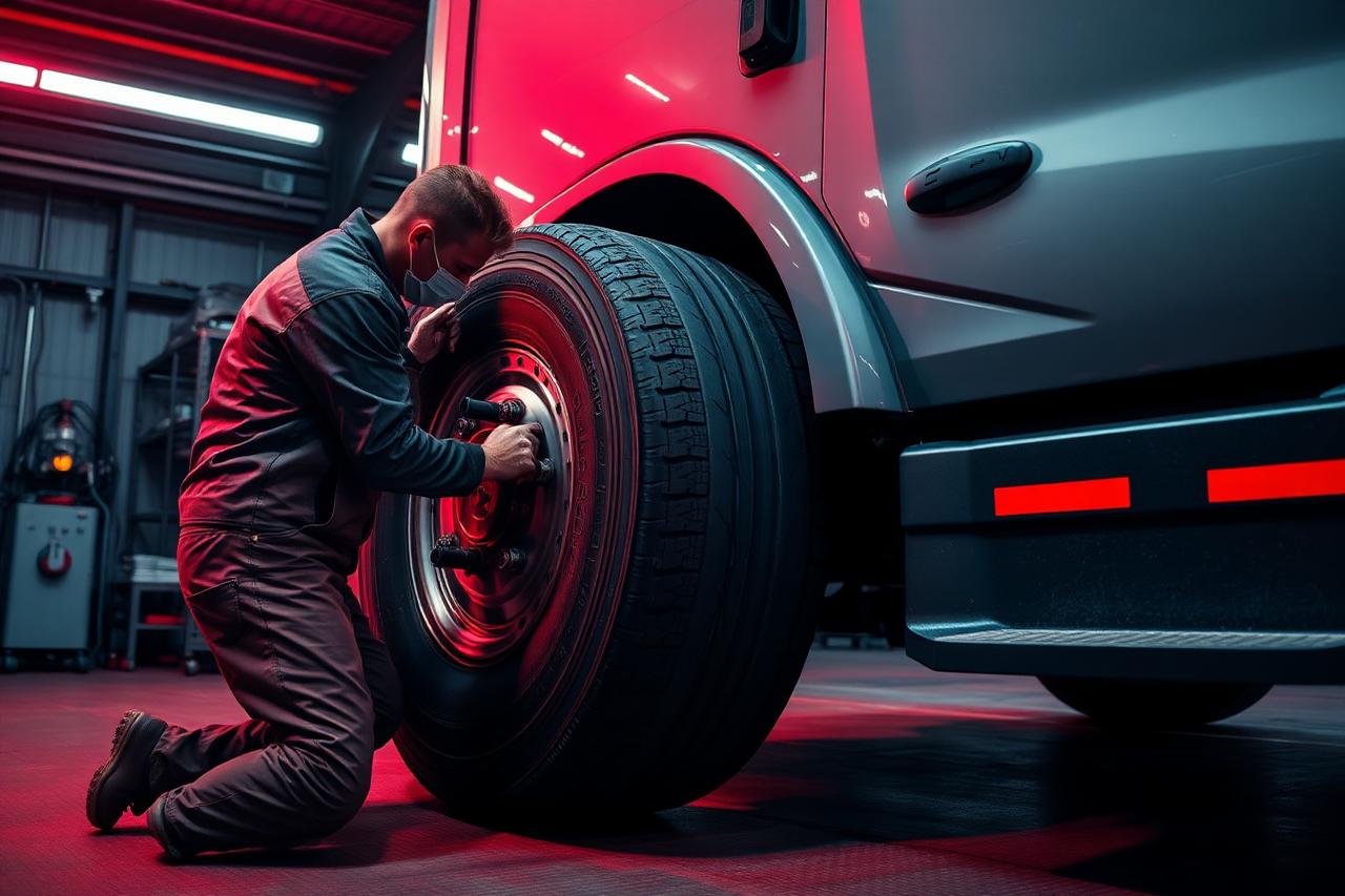 Technician fitting a light truck tyre to a commercial van at Canberra Tyres Fyshwick